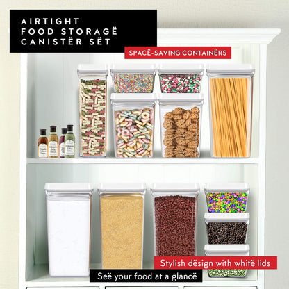 Airtight Food Storage Containers with White Lids 2L - 4 Pc Clear Plastic Pantry Snacks Kitchen Container, Baking Supplies, 4LB Sugar & Flour Canister BPA-Free