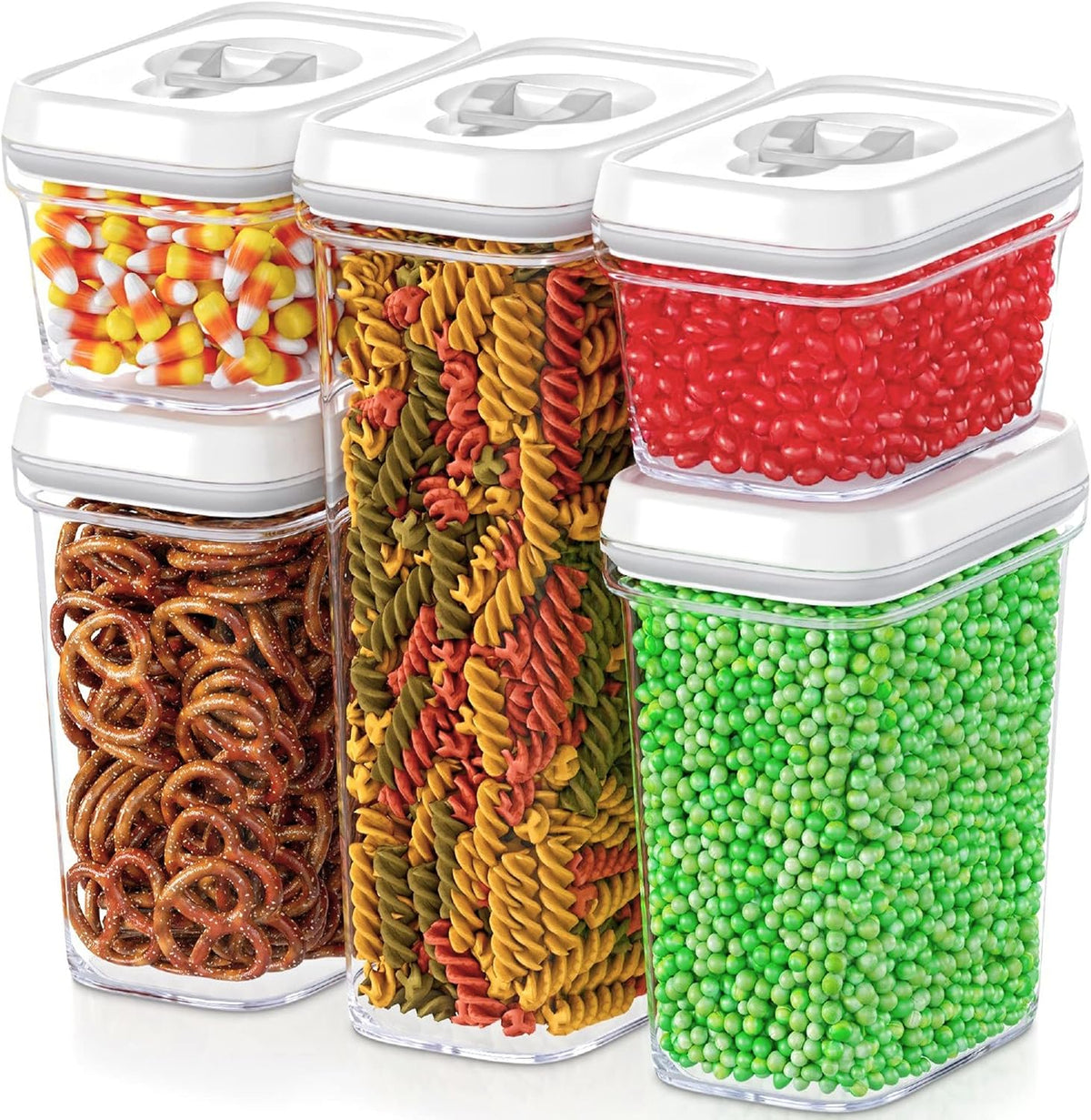 Airtight Food Storage Containers with White Lids 2L - 4 Pc Clear Plastic Pantry Snacks Kitchen Container, Baking Supplies, 4LB Sugar & Flour Canister BPA-Free