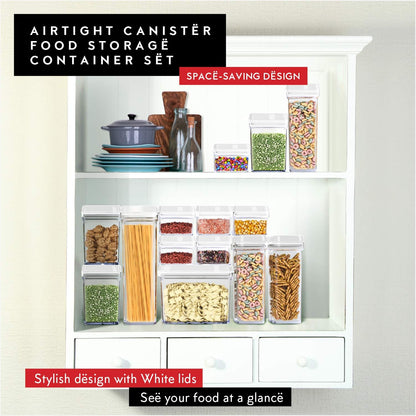Airtight Food Storage Containers with White Lids 2L - 4 Pc Clear Plastic Pantry Snacks Kitchen Container, Baking Supplies, 4LB Sugar & Flour Canister BPA-Free