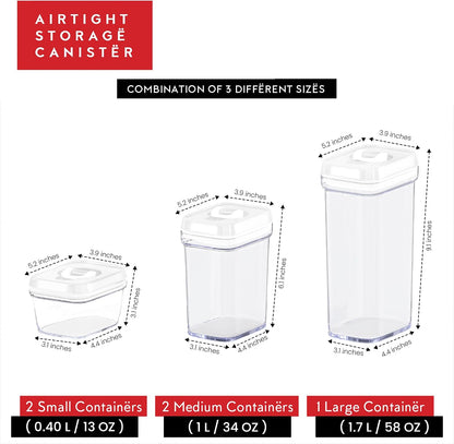 Airtight Food Storage Containers with White Lids 2L - 4 Pc Clear Plastic Pantry Snacks Kitchen Container, Baking Supplies, 4LB Sugar & Flour Canister BPA-Free