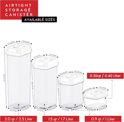 Airtight Food Storage Containers with White Lids 2L - 4 Pc Clear Plastic Pantry Snacks Kitchen Container, Baking Supplies, 4LB Sugar & Flour Canister BPA-Free