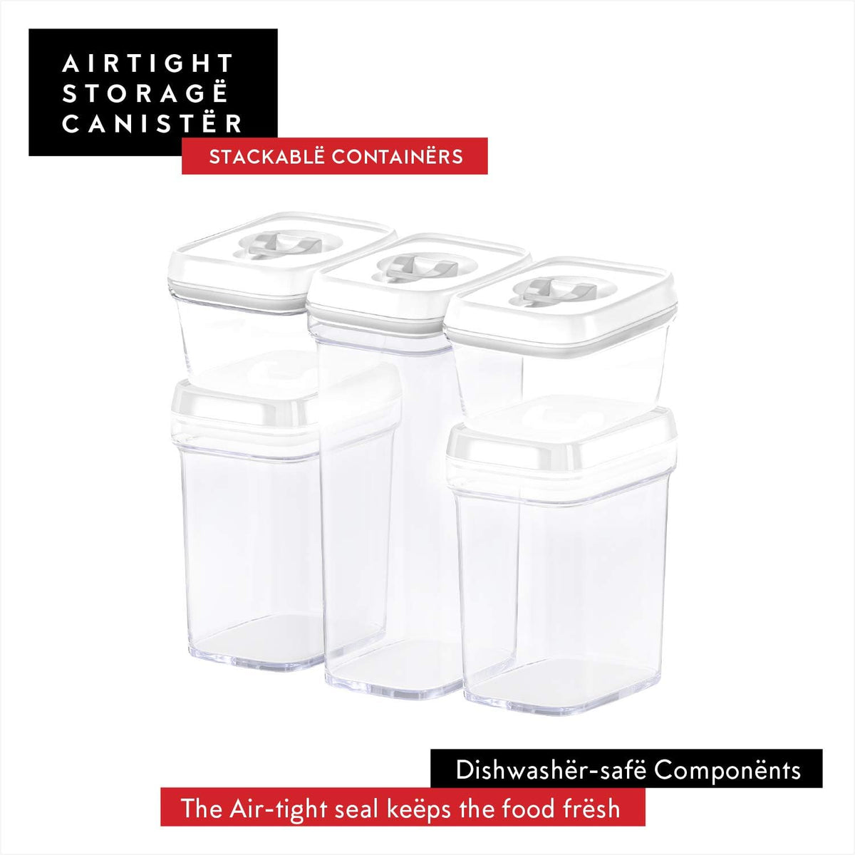 Airtight Food Storage Containers with White Lids 2L - 4 Pc Clear Plastic Pantry Snacks Kitchen Container, Baking Supplies, 4LB Sugar & Flour Canister BPA-Free