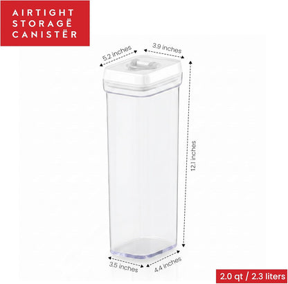 Airtight Food Storage Containers with White Lids 2L - 4 Pc Clear Plastic Pantry Snacks Kitchen Container, Baking Supplies, 4LB Sugar & Flour Canister BPA-Free