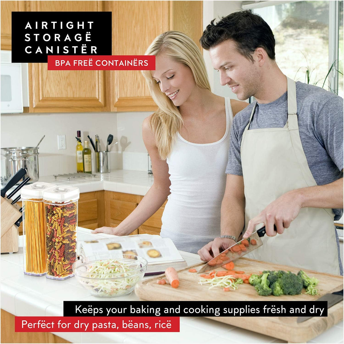 Airtight Food Storage Containers with White Lids 2L - 4 Pc Clear Plastic Pantry Snacks Kitchen Container, Baking Supplies, 4LB Sugar & Flour Canister BPA-Free