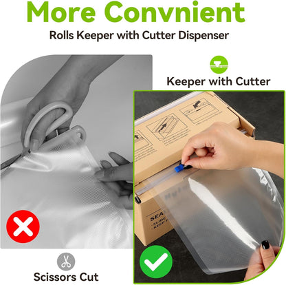 8" x 150' Food Vacuum Sealer Bags Rolls with Cutter Dispenser for Food Storage, Heavy Duty Vacuum Seal Bags for Sous Vide, Meal Prep,Freezer and Long Term Preservation,BPA-Free