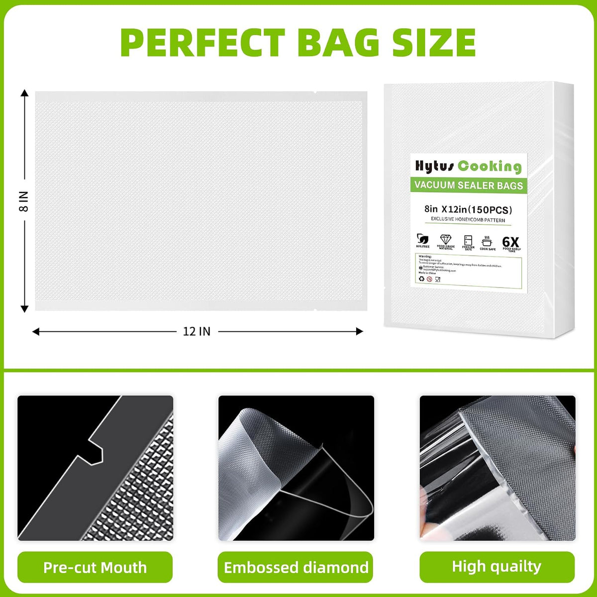 8" x 150' Food Vacuum Sealer Bags Rolls with Cutter Dispenser for Food Storage, Heavy Duty Vacuum Seal Bags for Sous Vide, Meal Prep,Freezer and Long Term Preservation,BPA-Free