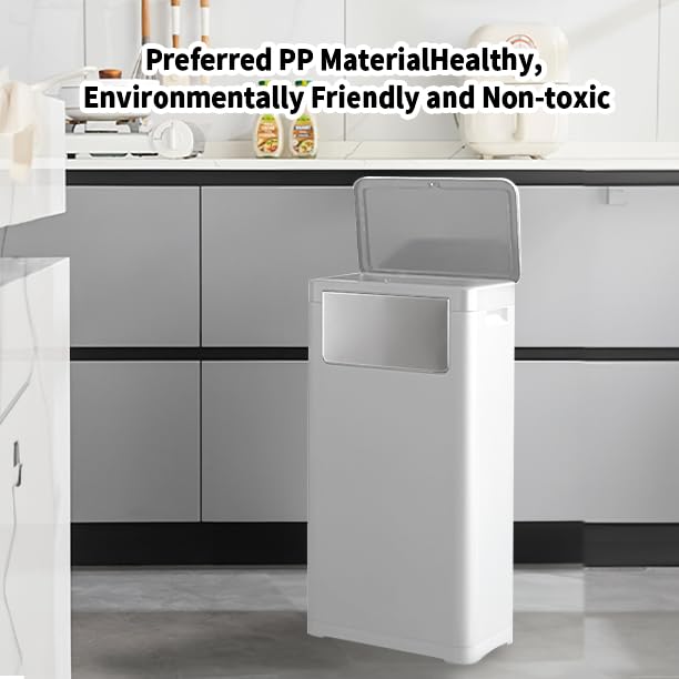 Trash Can with Lid, Large Tall 8 Gallon Commercial Trash Can,White