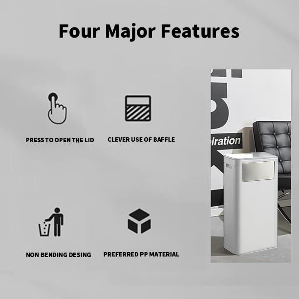 Trash Can with Lid, Large Tall 8 Gallon Commercial Trash Can,White
