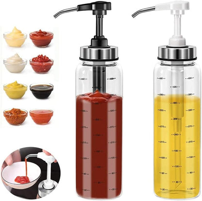 Sauce Squeeze Bottle Set, No Drip Glass, 17 Oz Big Olive Oil Dispenser, Ketchup & Dressing Bottle, Sticky Sauce Squeezer for Kitchen & BBQ (2 Pack)