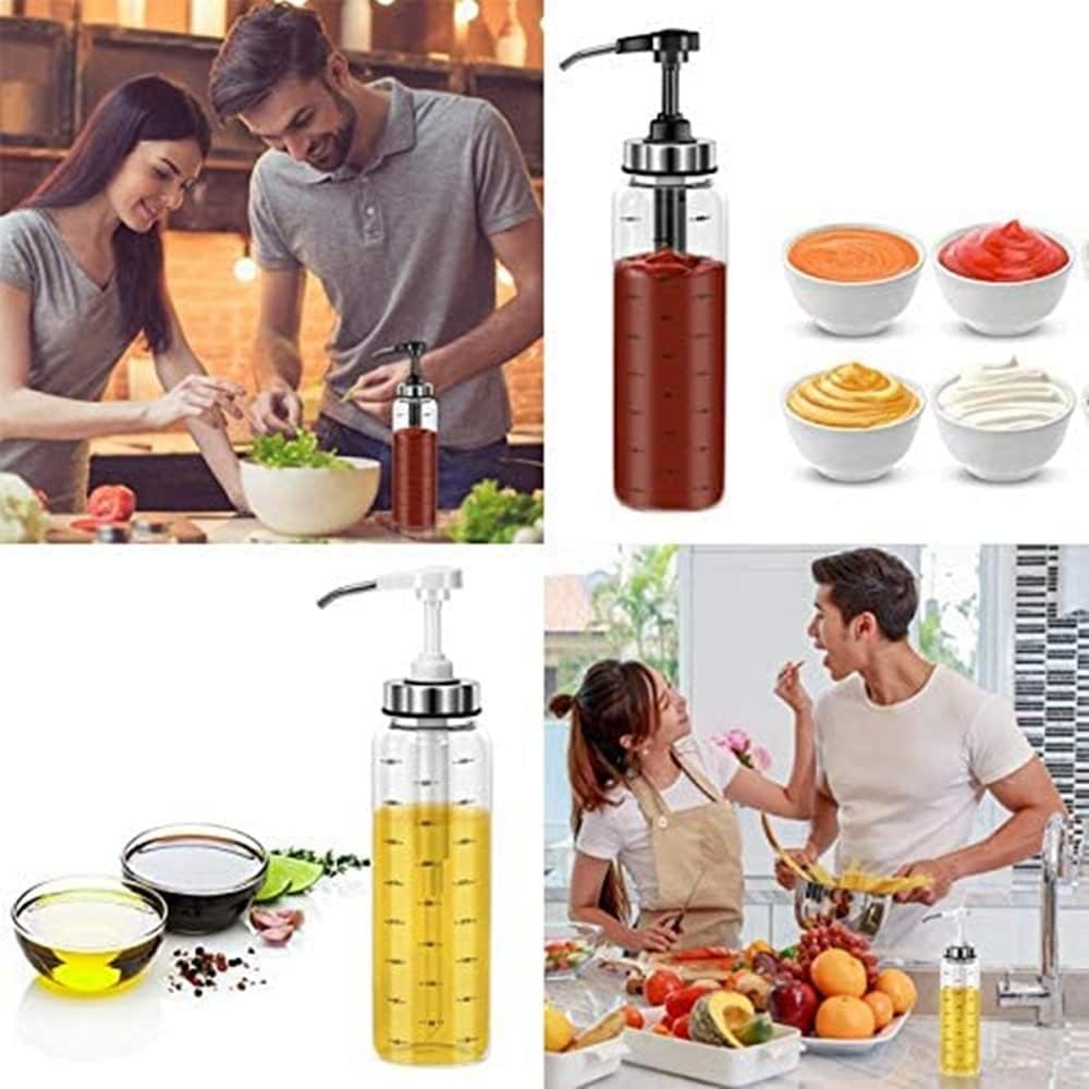 Sauce Squeeze Bottle Set, No Drip Glass, 17 Oz Big Olive Oil Dispenser, Ketchup & Dressing Bottle, Sticky Sauce Squeezer for Kitchen & BBQ (2 Pack)
