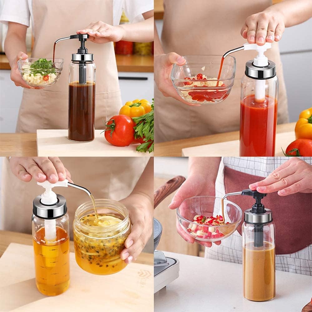 Sauce Squeeze Bottle Set, No Drip Glass, 17 Oz Big Olive Oil Dispenser, Ketchup & Dressing Bottle, Sticky Sauce Squeezer for Kitchen & BBQ (2 Pack)