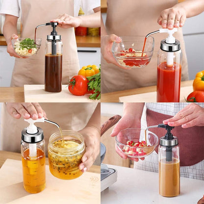 Sauce Squeeze Bottle Set, No Drip Glass, 17 Oz Big Olive Oil Dispenser, Ketchup & Dressing Bottle, Sticky Sauce Squeezer for Kitchen & BBQ (2 Pack)