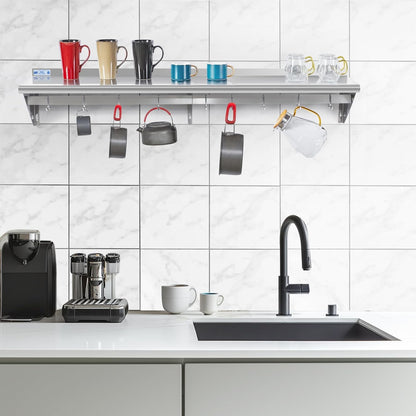 Hally Stainless Steel Shelf with 6 Hooks 12"x48" Wall Mounted Pot Rack NSF