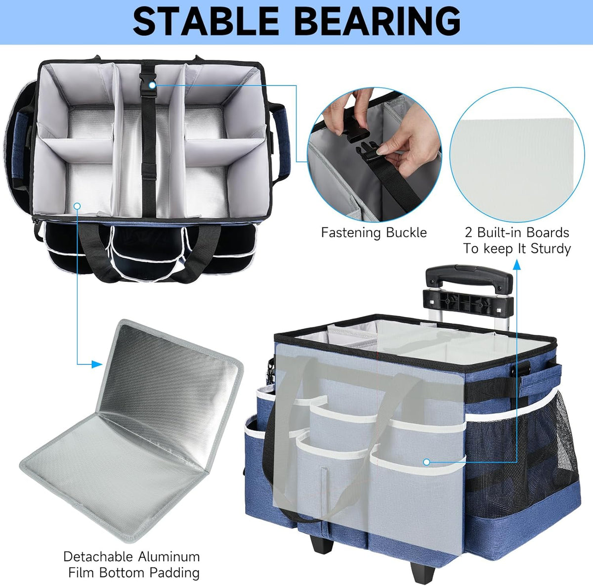 Large Rolling Cleaning Caddy Bag with Detachable Trolley,Cleaning Cart on Wheels with Shoulder Strap,Cleaning Supplies Organizer for Housekeepers,Black
