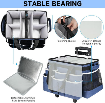 Large Rolling Cleaning Caddy Bag with Detachable Trolley,Cleaning Cart on Wheels with Shoulder Strap,Cleaning Supplies Organizer for Housekeepers,Black