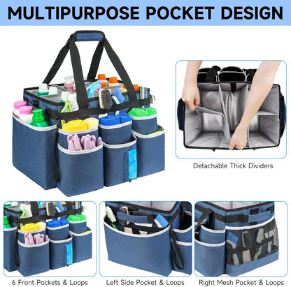 Large Rolling Cleaning Caddy Bag with Detachable Trolley,Cleaning Cart on Wheels with Shoulder Strap,Cleaning Supplies Organizer for Housekeepers,Black
