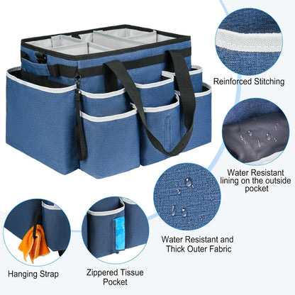 Large Rolling Cleaning Caddy Bag with Detachable Trolley,Cleaning Cart on Wheels with Shoulder Strap,Cleaning Supplies Organizer for Housekeepers,Black