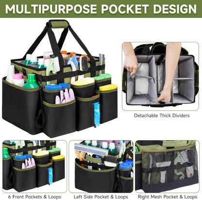 Large Rolling Cleaning Caddy Bag with Detachable Trolley,Cleaning Cart on Wheels with Shoulder Strap,Cleaning Supplies Organizer for Housekeepers,Black