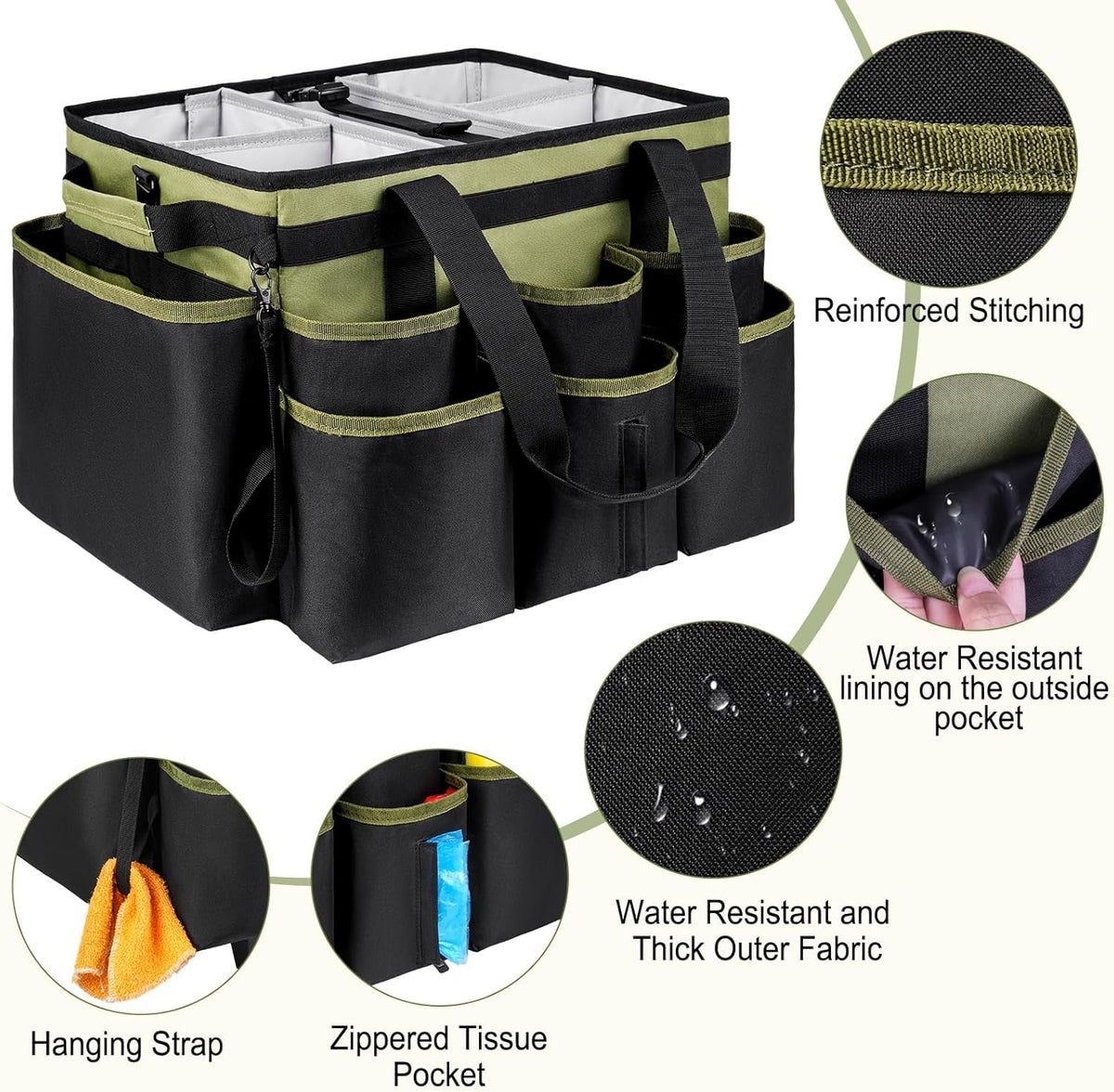 Large Rolling Cleaning Caddy Bag with Detachable Trolley,Cleaning Cart on Wheels with Shoulder Strap,Cleaning Supplies Organizer for Housekeepers,Black