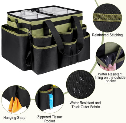 Large Rolling Cleaning Caddy Bag with Detachable Trolley,Cleaning Cart on Wheels with Shoulder Strap,Cleaning Supplies Organizer for Housekeepers,Black