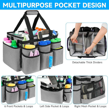 Large Rolling Cleaning Caddy Bag with Detachable Trolley,Cleaning Cart on Wheels with Shoulder Strap,Cleaning Supplies Organizer for Housekeepers,Black
