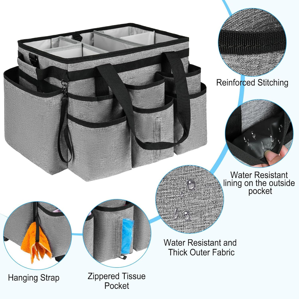 Large Rolling Cleaning Caddy Bag with Detachable Trolley,Cleaning Cart on Wheels with Shoulder Strap,Cleaning Supplies Organizer for Housekeepers,Black