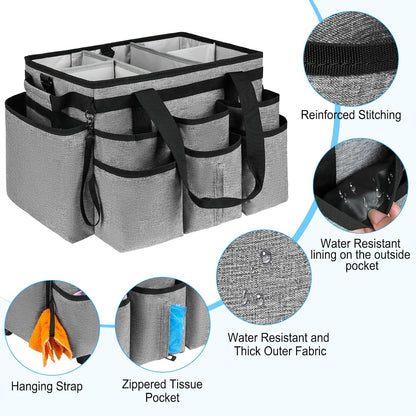 Large Rolling Cleaning Caddy Bag with Detachable Trolley,Cleaning Cart on Wheels with Shoulder Strap,Cleaning Supplies Organizer for Housekeepers,Black