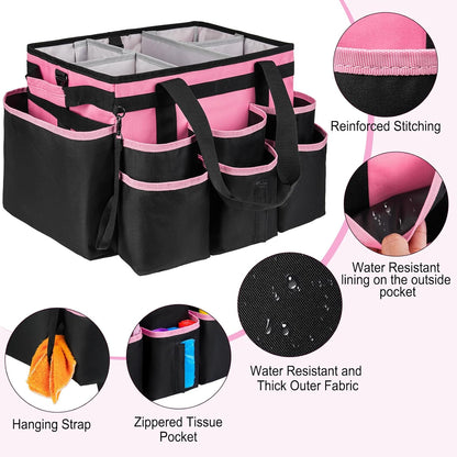 Large Rolling Cleaning Caddy Bag with Detachable Trolley,Cleaning Cart on Wheels with Shoulder Strap,Cleaning Supplies Organizer for Housekeepers,Black