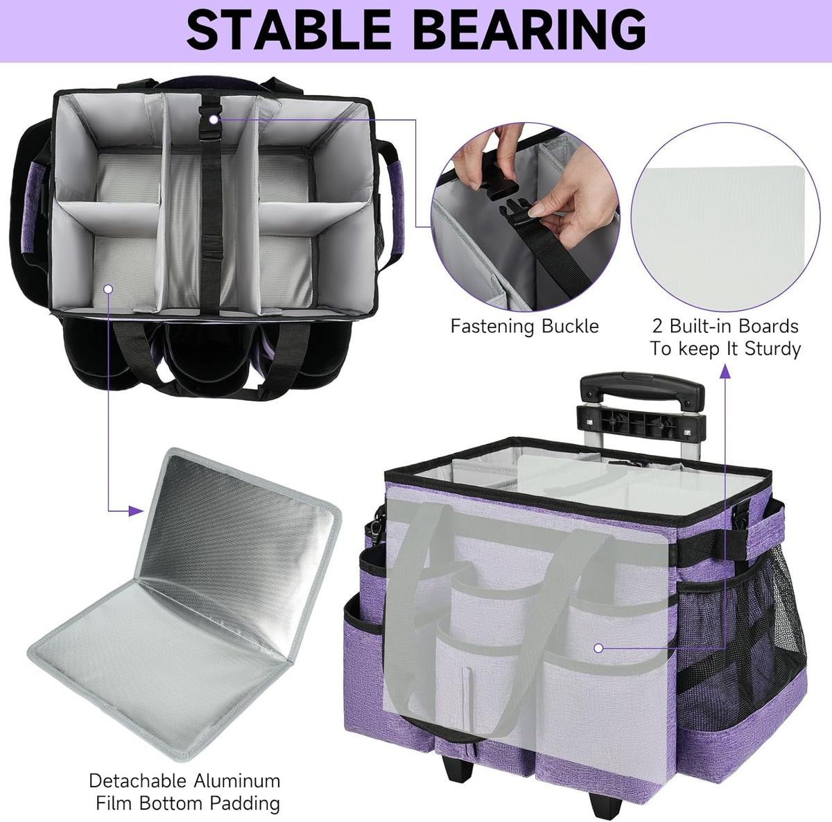 Large Rolling Cleaning Caddy Bag with Detachable Trolley,Cleaning Cart on Wheels with Shoulder Strap,Cleaning Supplies Organizer for Housekeepers,Black