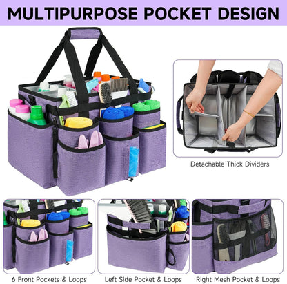 Large Rolling Cleaning Caddy Bag with Detachable Trolley,Cleaning Cart on Wheels with Shoulder Strap,Cleaning Supplies Organizer for Housekeepers,Black