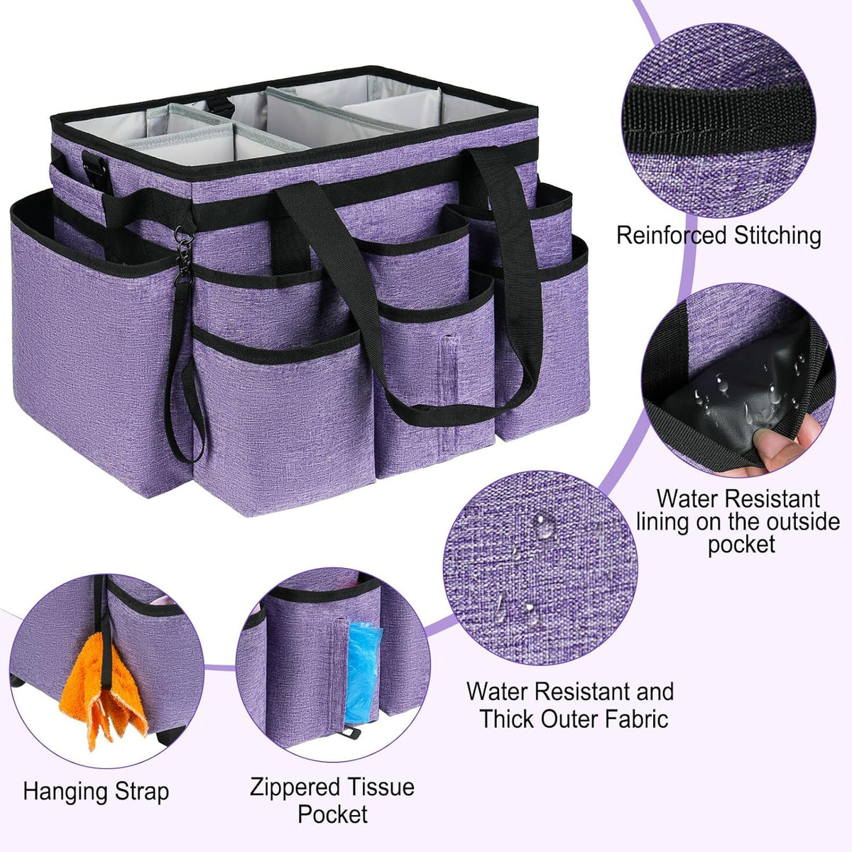 Large Rolling Cleaning Caddy Bag with Detachable Trolley,Cleaning Cart on Wheels with Shoulder Strap,Cleaning Supplies Organizer for Housekeepers,Black