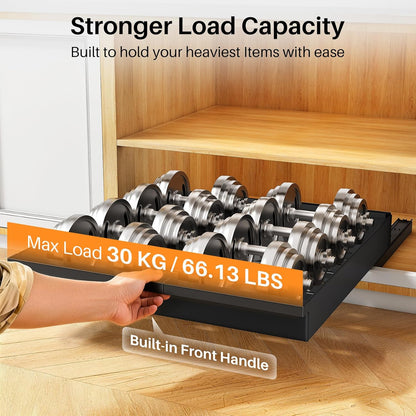 Pull out Cabinet Organizer, Expandable(13.6"-24") Silde out Drawers with Raising Pad for Framed Cabinets, Adjustable Full-Extension Adhesive Roll out Shelves for Kitchen Pantry Home Pot and Pan