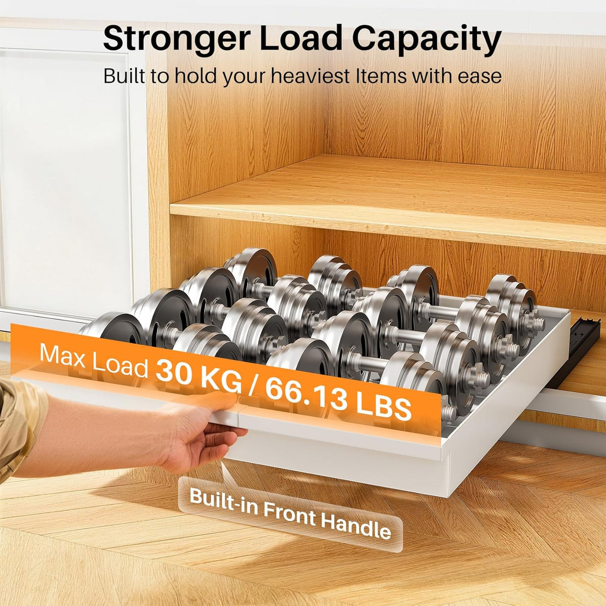 Pull out Cabinet Organizer, Expandable(13.6"-24") Silde out Drawers with Raising Pad for Framed Cabinets, Adjustable Full-Extension Adhesive Roll out Shelves for Kitchen Pantry Home Pot and Pan