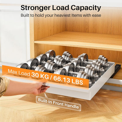 Pull out Cabinet Organizer, Expandable(13.6"-24") Silde out Drawers with Raising Pad for Framed Cabinets, Adjustable Full-Extension Adhesive Roll out Shelves for Kitchen Pantry Home Pot and Pan