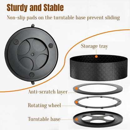 Rotating Spice Rack with Paper Towel Holder, Black | 2 Tier Lazy Susan, Sturdy Iron, Seasoning Organizer, Kitchen Countertop