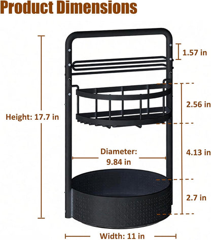 Rotating Spice Rack with Paper Towel Holder, Black | 2 Tier Lazy Susan, Sturdy Iron, Seasoning Organizer, Kitchen Countertop