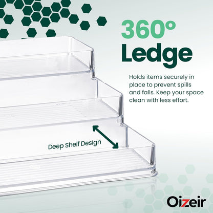 Clear Spice Rack - 3-Tier Acrylic Organizer for Cabinet - Deep Spice Shelf - 10.4 x 9.6 x 4 Inches - Holds Seasoning and Condiments