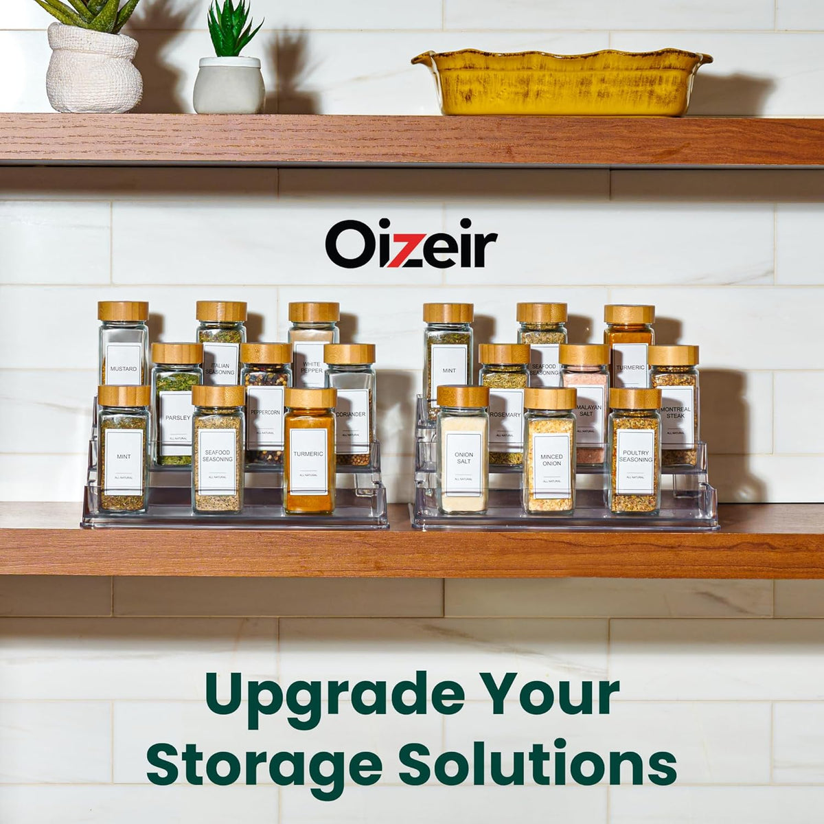Clear Spice Rack - 3-Tier Acrylic Organizer for Cabinet - Deep Spice Shelf - 10.4 x 9.6 x 4 Inches - Holds Seasoning and Condiments