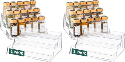 Clear Spice Rack - 3-Tier Acrylic Organizer for Cabinet - Deep Spice Shelf - 10.4 x 9.6 x 4 Inches - Holds Seasoning and Condiments