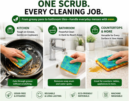 Reusable Dish Scrubbers (4 Pack) – Odor-Free Sponge Alternative, Non-Scratch Kitchen Scrubber for Dishes, Pots & Pans – Long-Lasting, Eco-Friendly Cleaning Pads