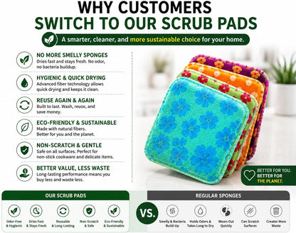 Reusable Dish Scrubbers (4 Pack) – Odor-Free Sponge Alternative, Non-Scratch Kitchen Scrubber for Dishes, Pots & Pans – Long-Lasting, Eco-Friendly Cleaning Pads