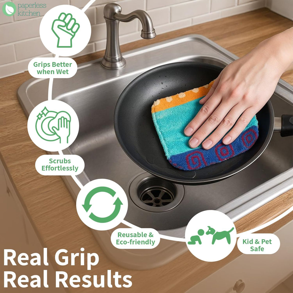 Reusable Dish Scrubbers (4 Pack) – Odor-Free Sponge Alternative, Non-Scratch Kitchen Scrubber for Dishes, Pots & Pans – Long-Lasting, Eco-Friendly Cleaning Pads