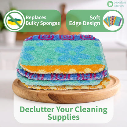 Reusable Dish Scrubbers (4 Pack) – Odor-Free Sponge Alternative, Non-Scratch Kitchen Scrubber for Dishes, Pots & Pans – Long-Lasting, Eco-Friendly Cleaning Pads