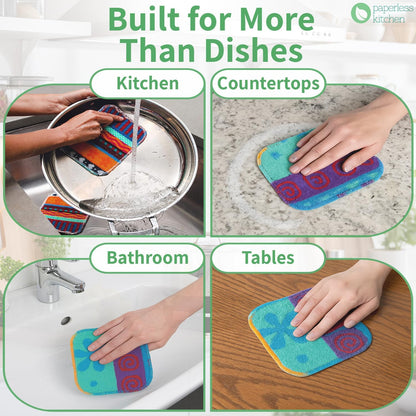 Reusable Dish Scrubbers (4 Pack) – Odor-Free Sponge Alternative, Non-Scratch Kitchen Scrubber for Dishes, Pots & Pans – Long-Lasting, Eco-Friendly Cleaning Pads