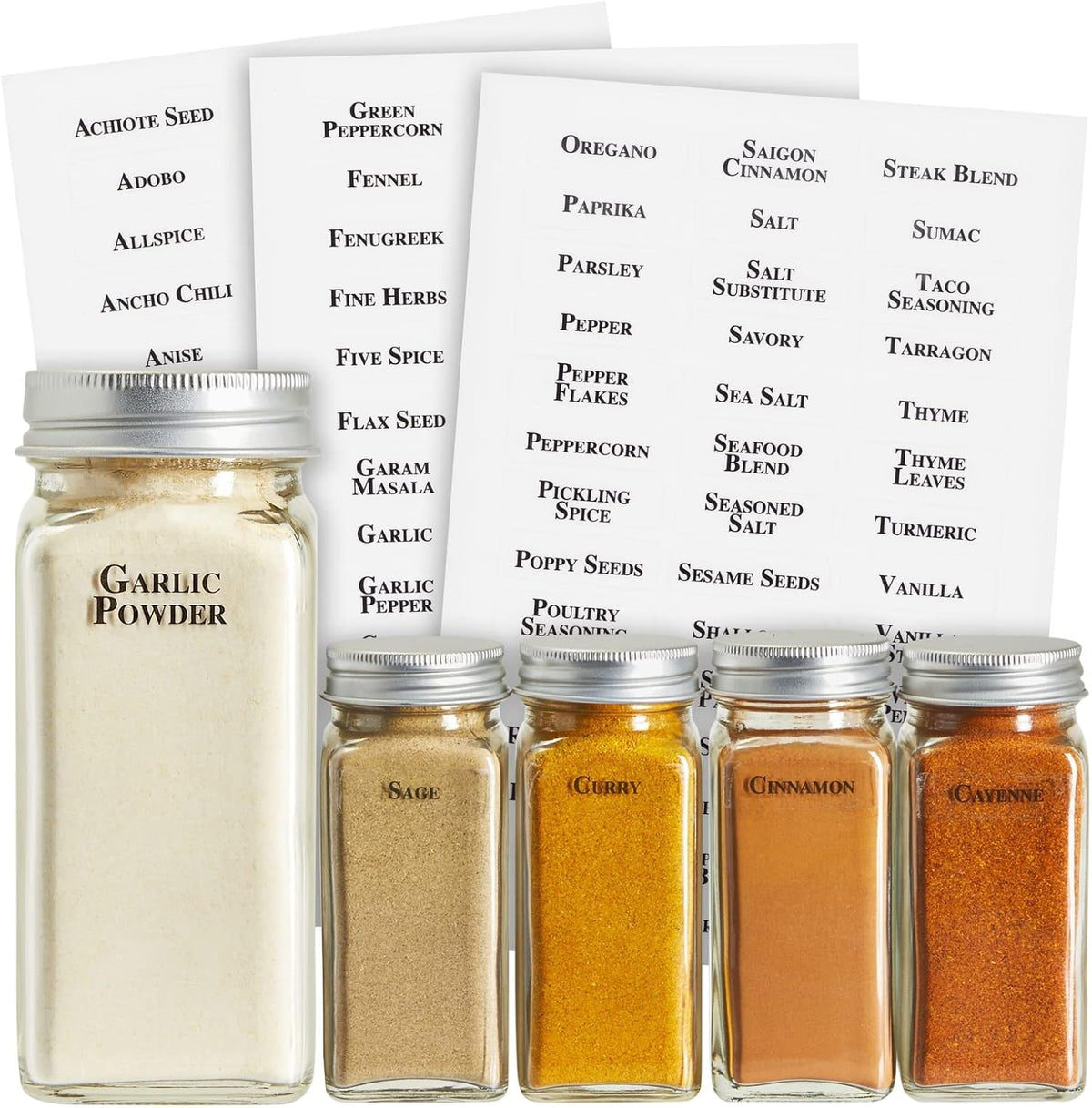 Spice Labels Stickers for Jars & Lids - 125-Pack Black Rectangular 1.57 x 0.47 in - Pre-Made & Blank Herb, Seasoning & Spice Jar Labels - Waterproof Adhesive for Kitchen Organization
