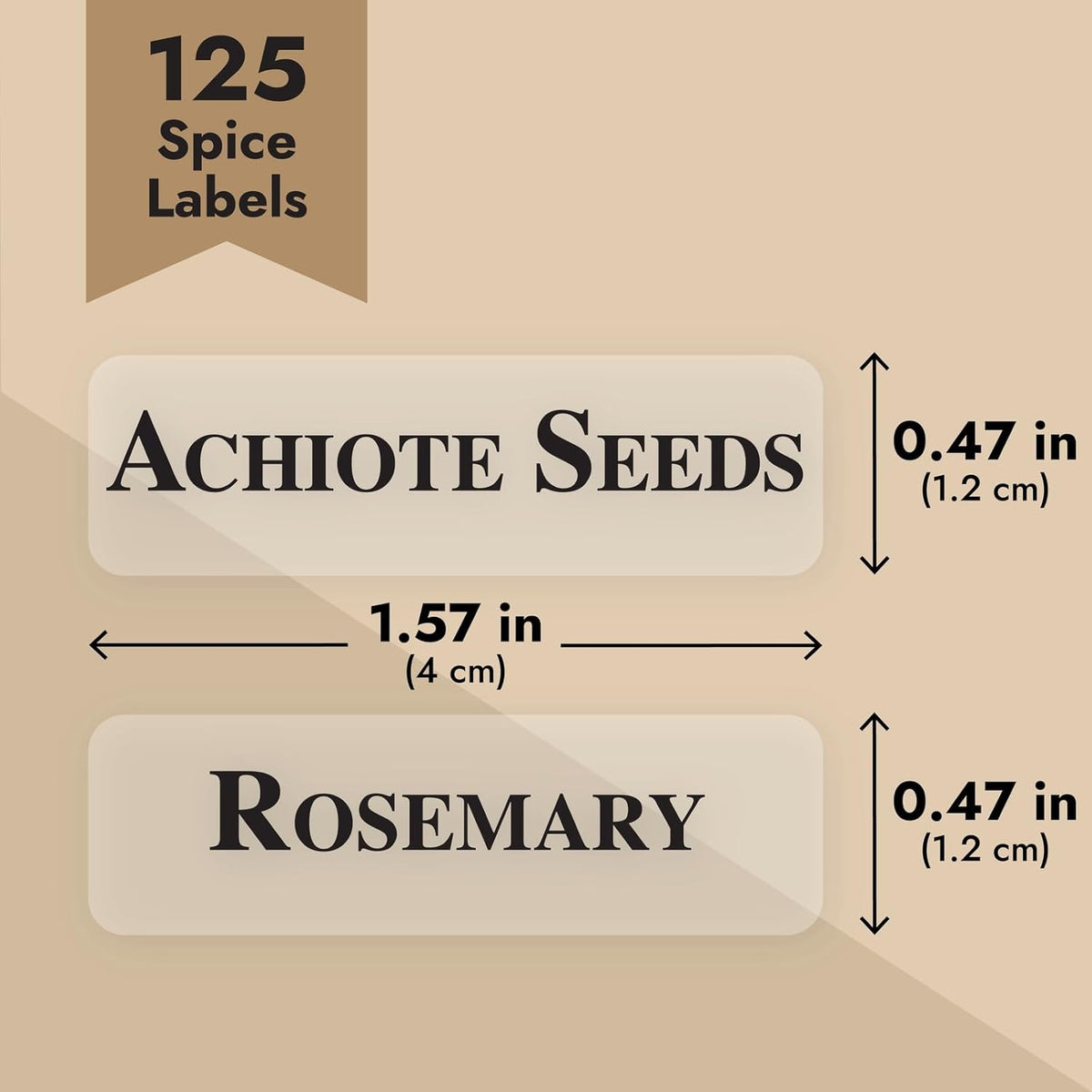 Spice Labels Stickers for Jars & Lids - 125-Pack Black Rectangular 1.57 x 0.47 in - Pre-Made & Blank Herb, Seasoning & Spice Jar Labels - Waterproof Adhesive for Kitchen Organization