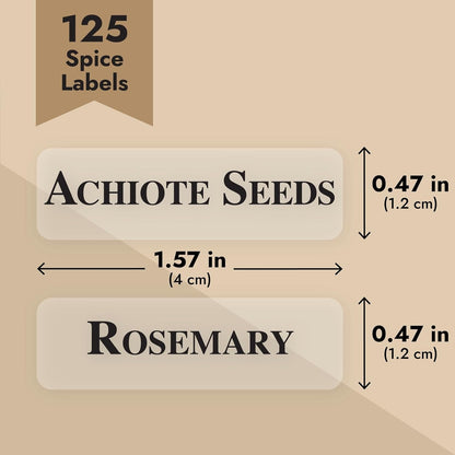 Spice Labels Stickers for Jars & Lids - 125-Pack Black Rectangular 1.57 x 0.47 in - Pre-Made & Blank Herb, Seasoning & Spice Jar Labels - Waterproof Adhesive for Kitchen Organization