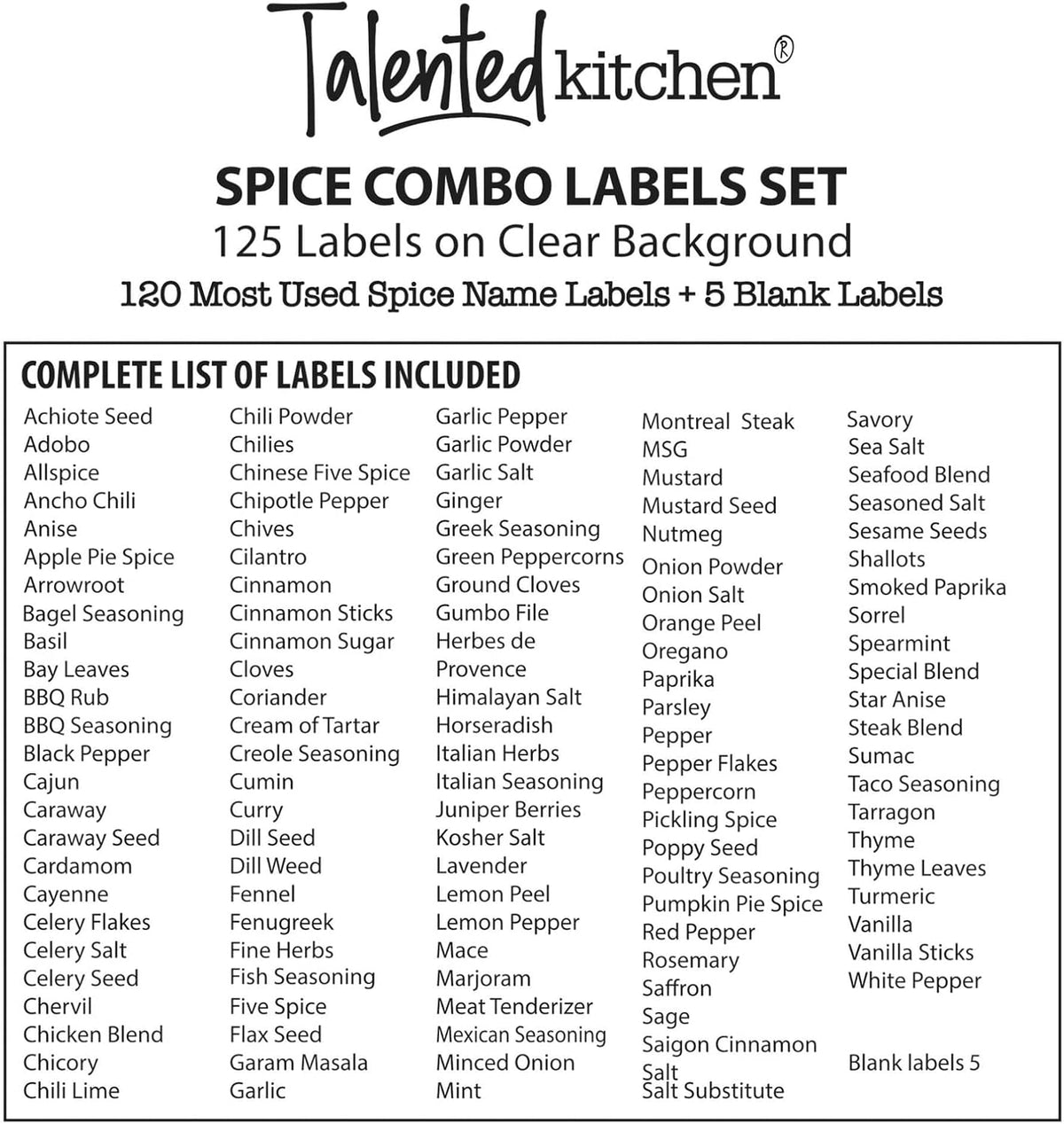 Spice Labels Stickers for Jars & Lids - 125-Pack Black Rectangular 1.57 x 0.47 in - Pre-Made & Blank Herb, Seasoning & Spice Jar Labels - Waterproof Adhesive for Kitchen Organization