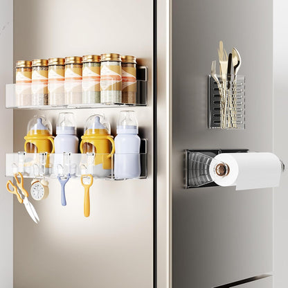 Magnetic Spice Rack for Refrigerator, Magnetic Shelf,Fridge Magnet Organizer with Paper Towel Holder,Utensils Racks,Hook Rack,Fridge Organizers and Storage Black