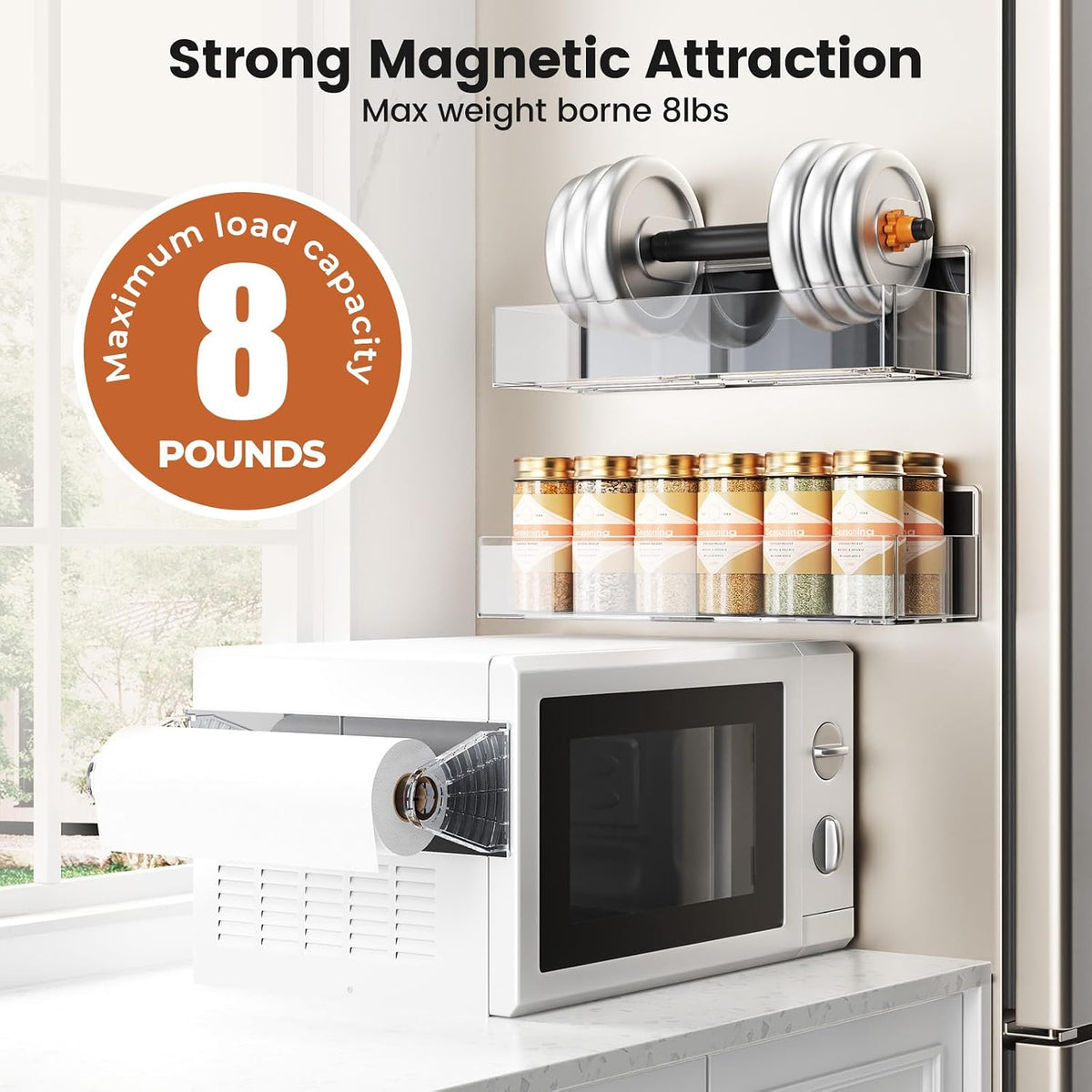 Magnetic Spice Rack for Refrigerator, Magnetic Shelf,Fridge Magnet Organizer with Paper Towel Holder,Utensils Racks,Hook Rack,Fridge Organizers and Storage Black